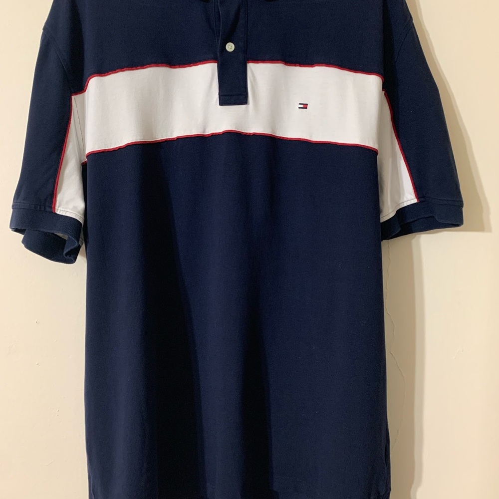 Tommy Hilfiger men’s XXL Navy blue, red, and white polo. Gently worn
